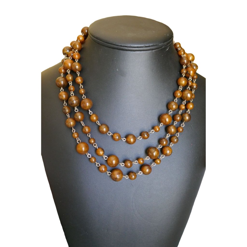 Dana Buchman Brown Bead Triple Strand Necklace With Bb Tag 25$